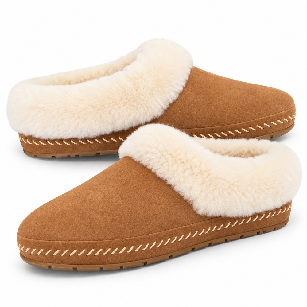 L.L.Bean Wicked Good Squam Lake Women 9 Brown Sheepskin Suede Slippers NEW